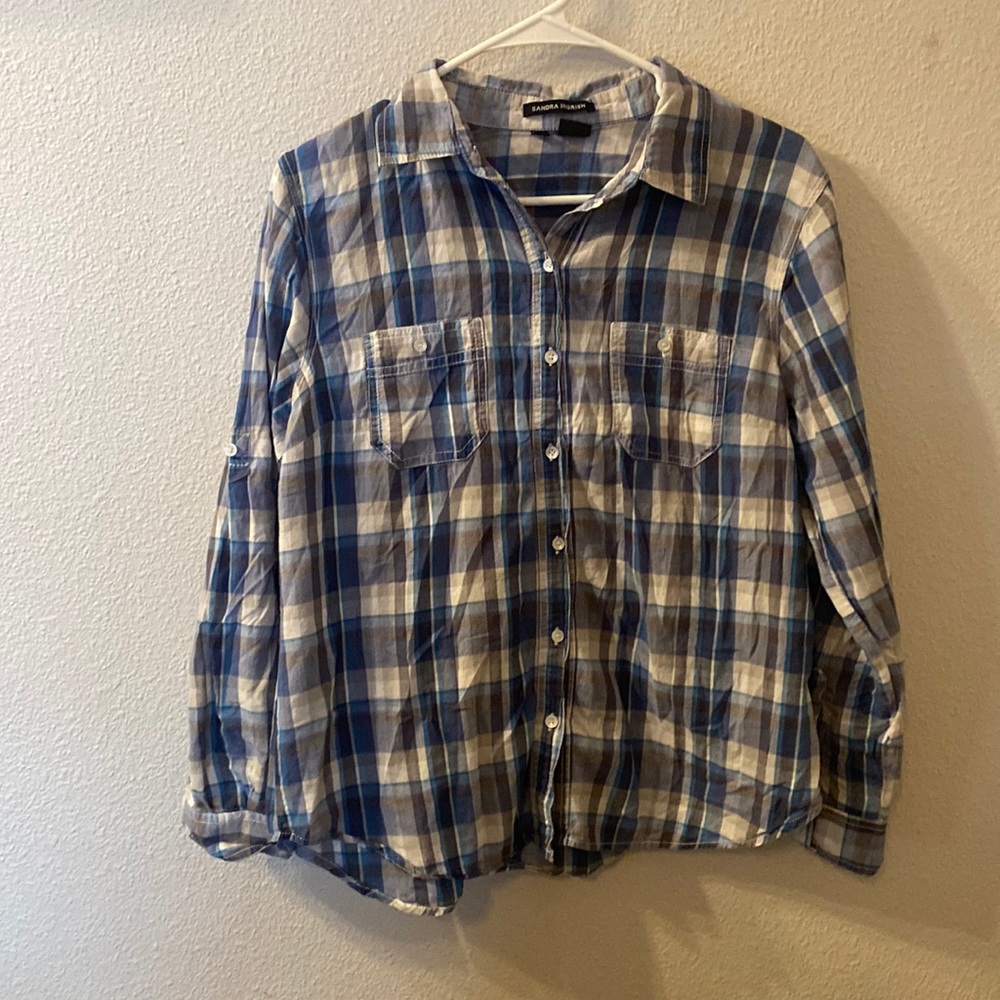 Sandra Ingrish Plaid Button Down Size Large - image 1